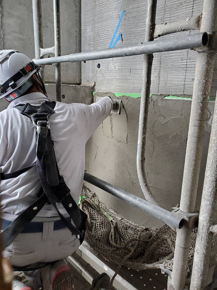 京都府京都市　マンションのタイル下地と溝仕上げによる左官工事